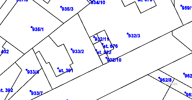 Parcela st. 522 v KÚ Lázně Toušeň, Katastrální mapa