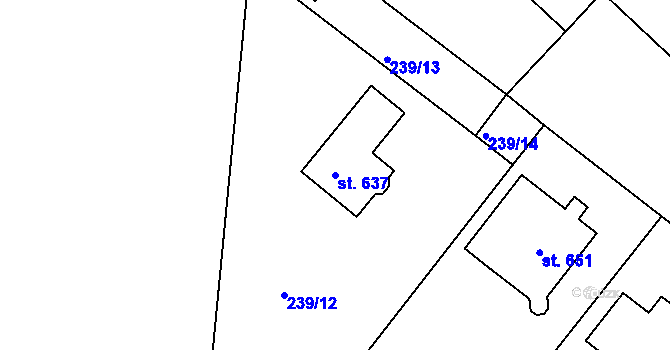 Parcela st. 637 v KÚ Lázně Toušeň, Katastrální mapa