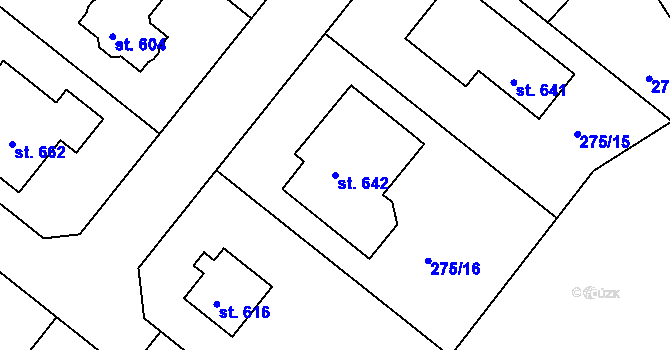 Parcela st. 642 v KÚ Lázně Toušeň, Katastrální mapa