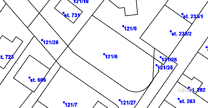 Parcela st. 121/6 v KÚ Lázně Toušeň, Katastrální mapa