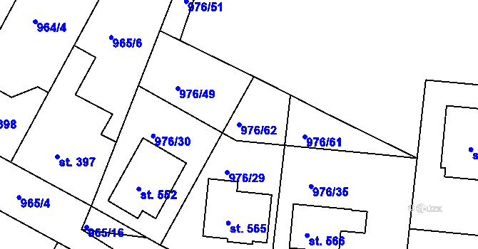 Parcela st. 976/62 v KÚ Lázně Toušeň, Katastrální mapa