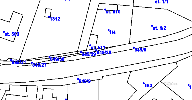 Parcela st. 849/28 v KÚ Lázně Toušeň, Katastrální mapa