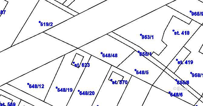 Parcela st. 648/48 v KÚ Lázně Toušeň, Katastrální mapa