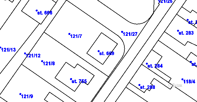 Parcela st. 669 v KÚ Lázně Toušeň, Katastrální mapa