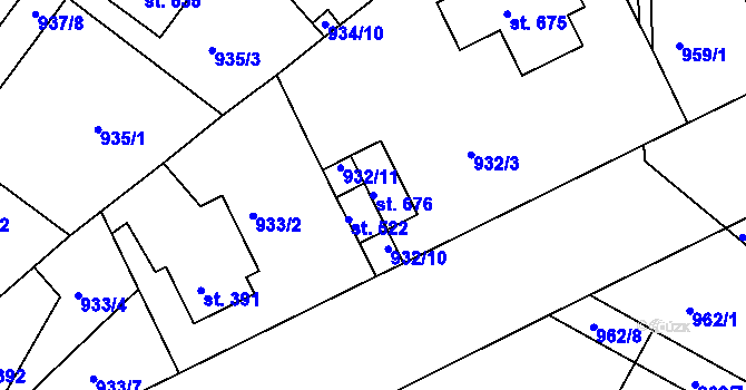 Parcela st. 676 v KÚ Lázně Toušeň, Katastrální mapa