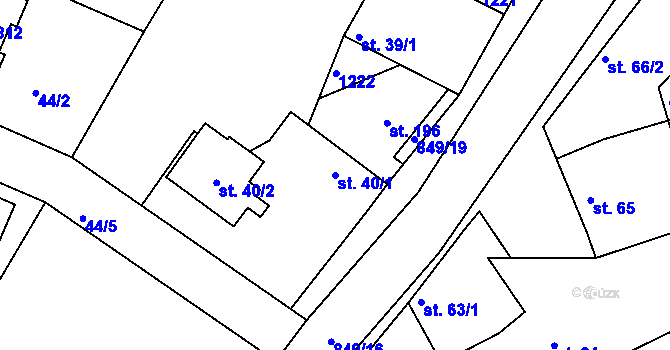 Parcela st. 40/1 v KÚ Lázně Toušeň, Katastrální mapa
