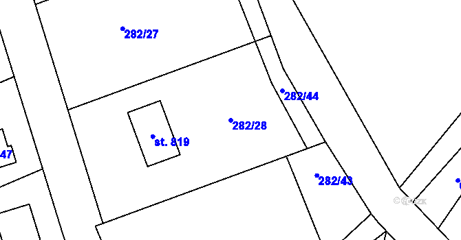 Parcela st. 282/28 v KÚ Lázně Toušeň, Katastrální mapa