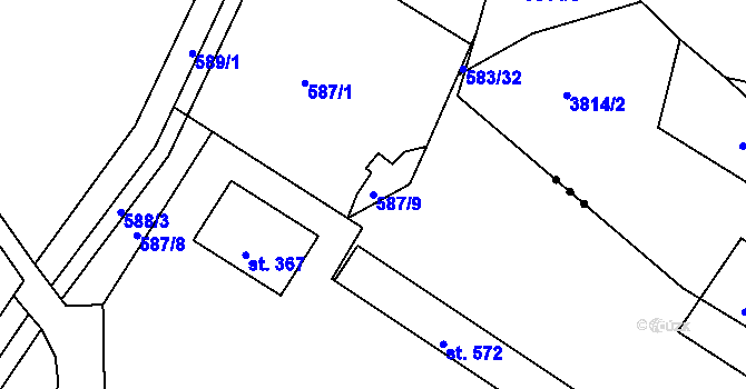 Parcela st. 587/9 v KÚ Lázně Toušeň, Katastrální mapa