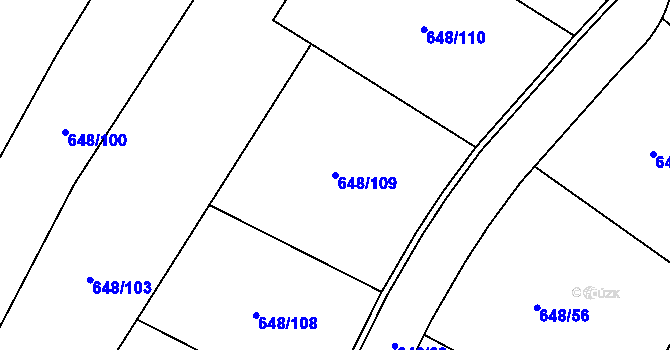 Parcela st. 648/109 v KÚ Lázně Toušeň, Katastrální mapa