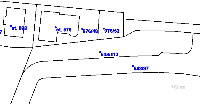 Parcela st. 648/113 v KÚ Lázně Toušeň, Katastrální mapa