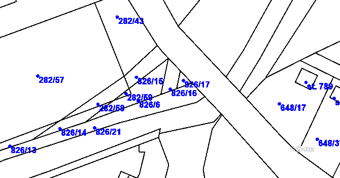 Parcela st. 826/16 v KÚ Lázně Toušeň, Katastrální mapa