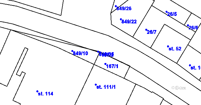 Parcela st. 167/2 v KÚ Lázně Toušeň, Katastrální mapa