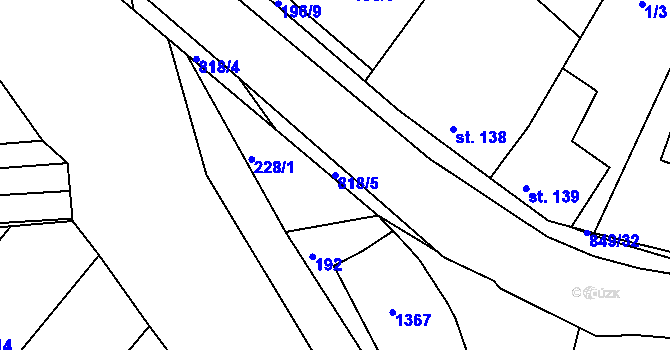 Parcela st. 818/5 v KÚ Lázně Toušeň, Katastrální mapa