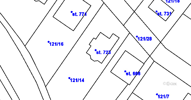 Parcela st. 723 v KÚ Lázně Toušeň, Katastrální mapa