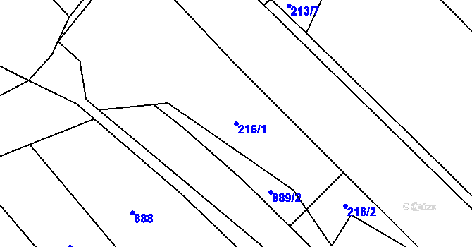 Parcela st. 216/1 v KÚ Lázně Toušeň, Katastrální mapa