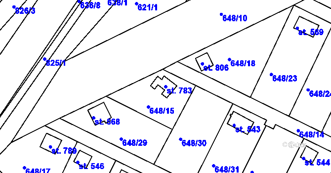 Parcela st. 783 v KÚ Lázně Toušeň, Katastrální mapa