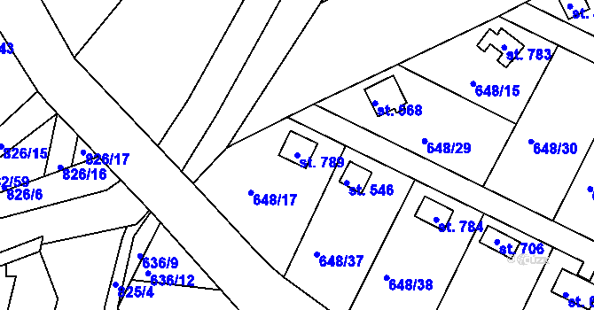 Parcela st. 789 v KÚ Lázně Toušeň, Katastrální mapa