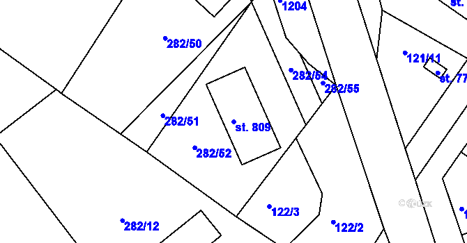 Parcela st. 809 v KÚ Lázně Toušeň, Katastrální mapa