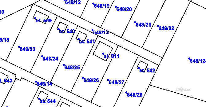 Parcela st. 811 v KÚ Lázně Toušeň, Katastrální mapa