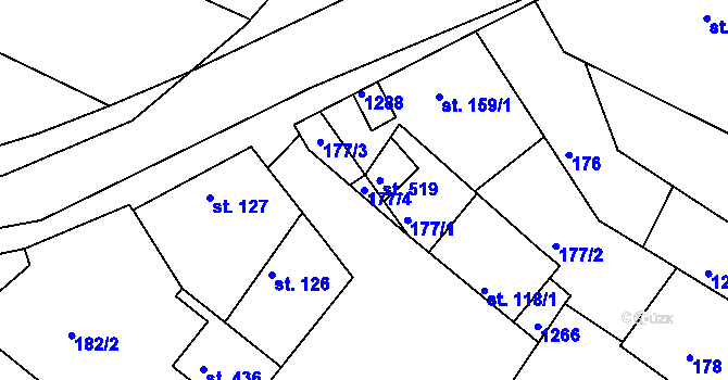 Parcela st. 177/4 v KÚ Lázně Toušeň, Katastrální mapa