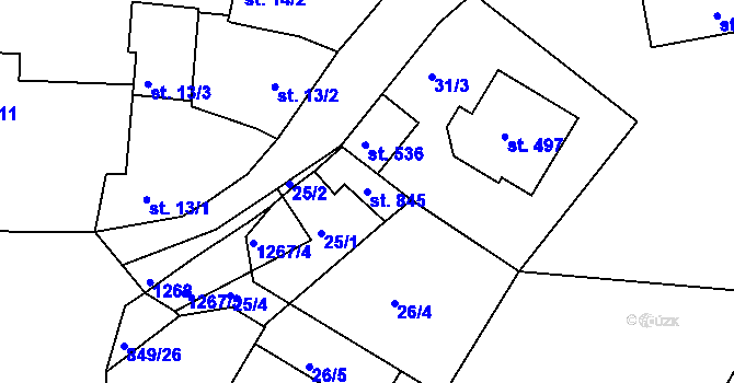 Parcela st. 845 v KÚ Lázně Toušeň, Katastrální mapa