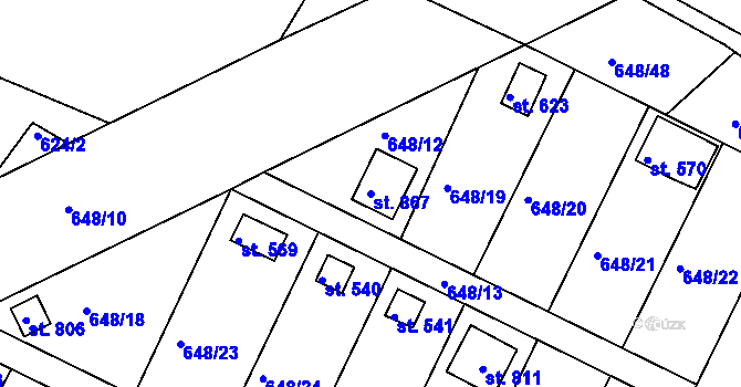 Parcela st. 867 v KÚ Lázně Toušeň, Katastrální mapa
