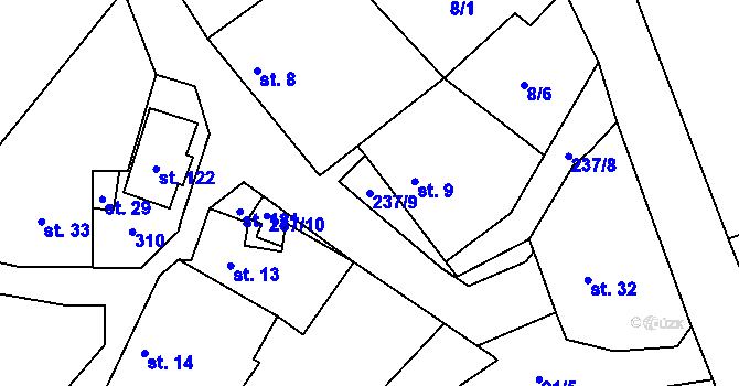 Parcela st. 237/9 v KÚ Mlékovice, Katastrální mapa