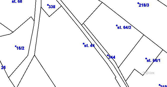 Parcela st. 44 v KÚ Toušice, Katastrální mapa