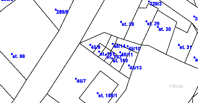 Parcela st. 161 v KÚ Toušice, Katastrální mapa