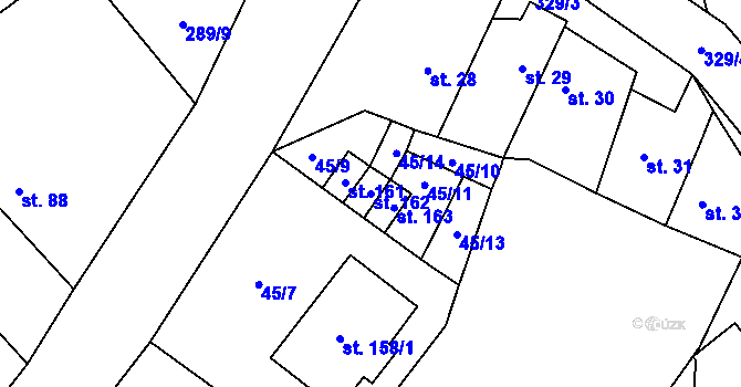 Parcela st. 162 v KÚ Toušice, Katastrální mapa