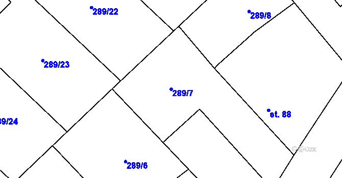 Parcela st. 289/7 v KÚ Toušice, Katastrální mapa