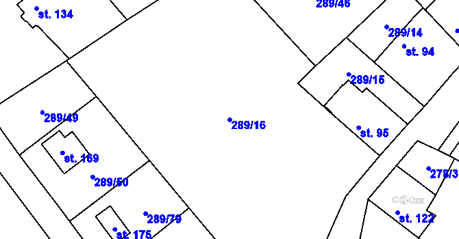 Parcela st. 289/16 v KÚ Toušice, Katastrální mapa