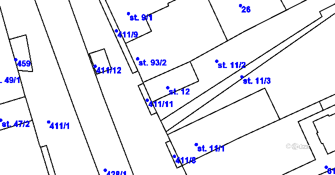 Parcela st. 12 v KÚ Donín, Katastrální mapa