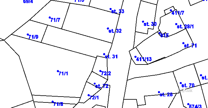 Parcela st. 31 v KÚ Donín, Katastrální mapa