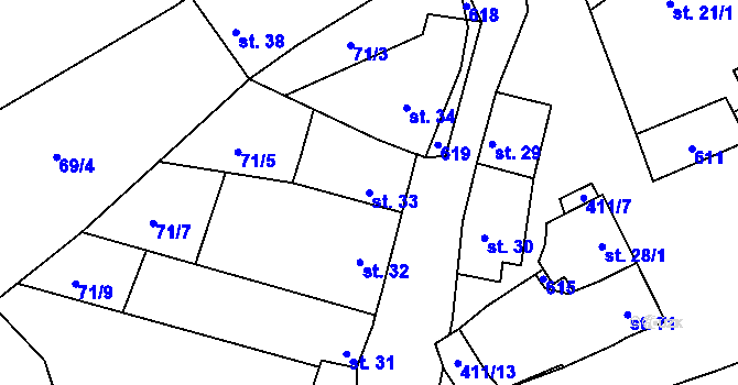 Parcela st. 33 v KÚ Donín, Katastrální mapa