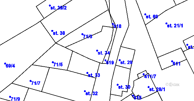 Parcela st. 34 v KÚ Donín, Katastrální mapa