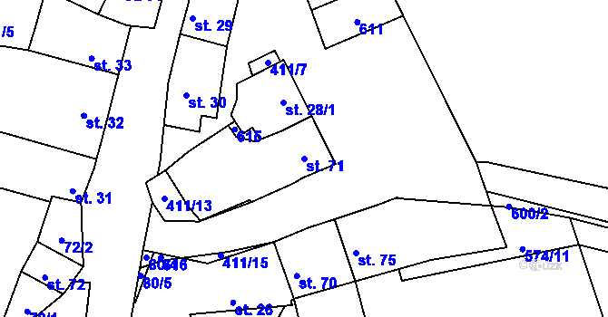 Parcela st. 71 v KÚ Donín, Katastrální mapa