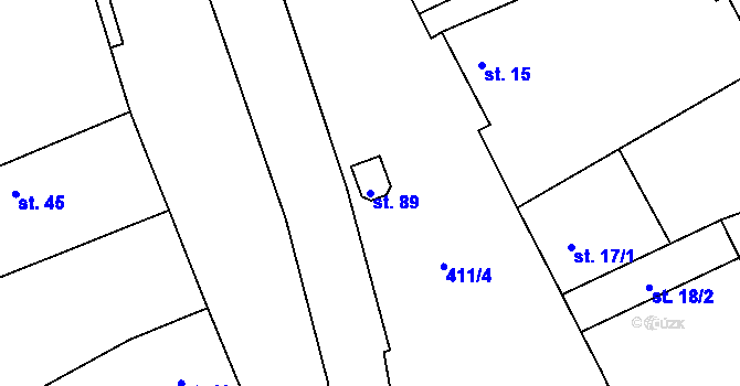 Parcela st. 89 v KÚ Donín, Katastrální mapa