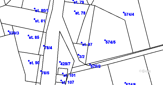 Parcela st. 97 v KÚ Donín, Katastrální mapa