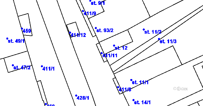 Parcela st. 411/11 v KÚ Donín, Katastrální mapa
