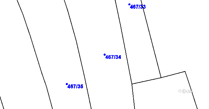 Parcela st. 467/34 v KÚ Donín, Katastrální mapa