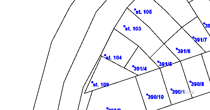 Parcela st. 104 v KÚ Toužetín, Katastrální mapa
