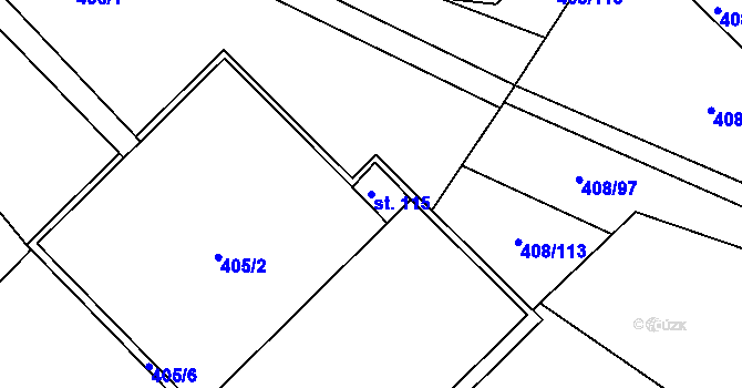 Parcela st. 115 v KÚ Toužetín, Katastrální mapa