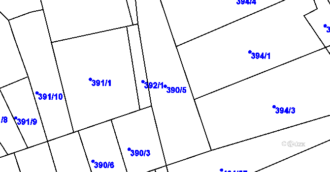 Parcela st. 390/5 v KÚ Toužetín, Katastrální mapa