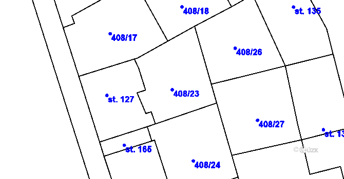 Parcela st. 408/23 v KÚ Toužetín, Katastrální mapa