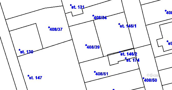 Parcela st. 408/39 v KÚ Toužetín, Katastrální mapa