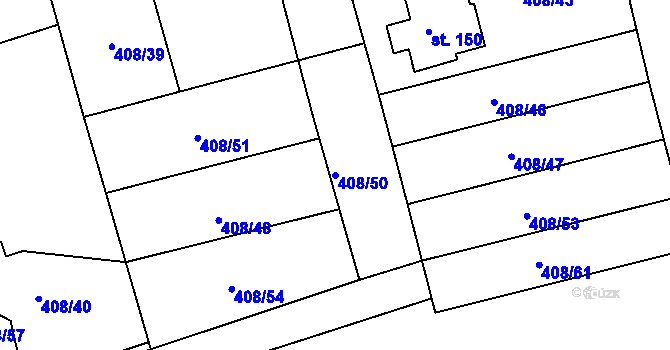 Parcela st. 408/50 v KÚ Toužetín, Katastrální mapa