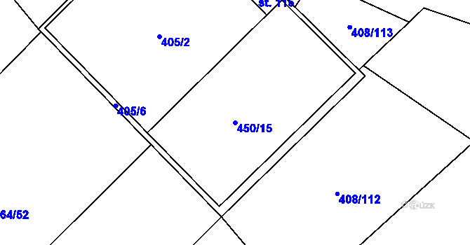 Parcela st. 450/15 v KÚ Toužetín, Katastrální mapa