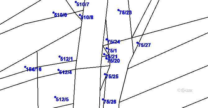 Parcela st. 75/21 v KÚ Toužetín, Katastrální mapa
