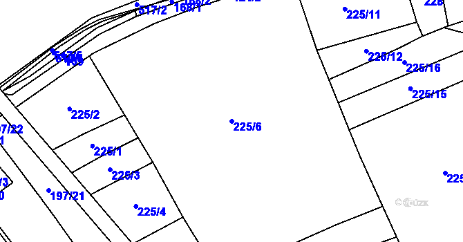 Parcela st. 225/6 v KÚ Toužetín, Katastrální mapa